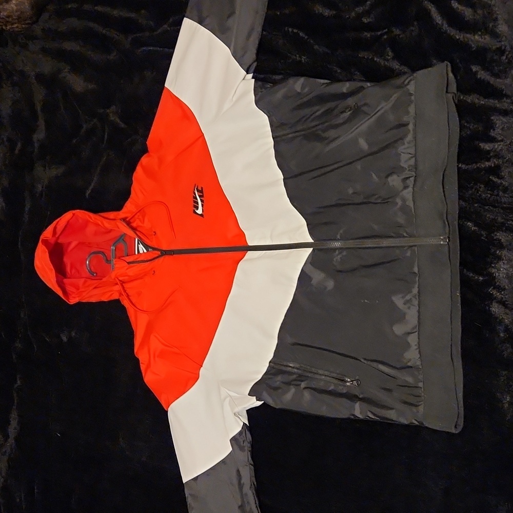 Nike Red, Black & White Full Zip Hooded Windbreaker Jacket
